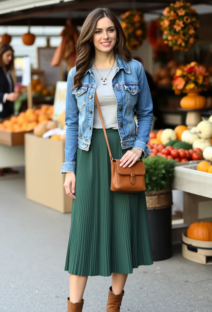 Fall Outfits for Women: The Casual Denim Jacket and Skirt Combo